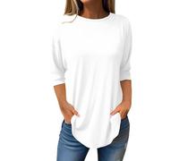 Hauts à manches 3/4 pour femme - T-shirt décontracté à manches longues - Col rond - Grande taille - Haut de sortie tendance - Couleur unie - Haut à manches courtes pour femme, blanc 1, 5XL