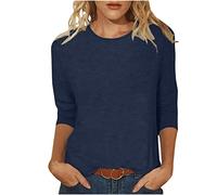 Hauts à manches 3/4 pour femmes - T-shirt décontracté couleur unie - Blouse printemps été - Col rond - Pull - Coupe tunique - Shirt manches trois-quarts - Tops basiques confortables - Streetwear