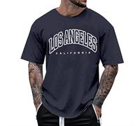 Hauts à manches courtes pour homme 2025 California Los Angeles - Coupe ample - Décontracté - Graphique - Col rond - Pour anniversaire, sortie - Joli t-shirt pour homme, bleu marine, 3XL