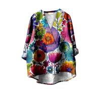 Hauts à Manches Longues à col en V pour Femmes Boho Imprimé Floral Habillé Décontracté Automne Chemises Tunique Ample Hauts à la Mode Chemisiers