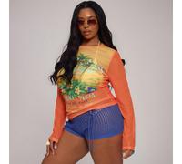 Hauts à manches longues ajustés en maille à imprimé graphique "Havana" grande taille. Couvre-tout élégant pour les vacances, l'été, la plage, Ibiza, les tropiques 0XL,1XL,2XL,3XL,4XLTropicalTissu en t