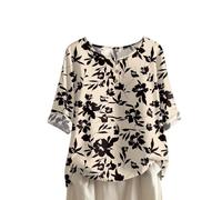Hauts à manches longues en rayonne pour femme - Haut d'été boutonné pour femme - Haut à manches mi-longues - Chemisier à manches courtes - T-shirt pour femme - 3X - Grande taille - Hauts et chemisiers