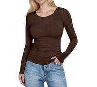 Hauts à Manches Longues Femmes Pull Côtelé Décontracté Basic Tops Couleur Unie Coupe Ajustée Vêtements à La Mode Ample Doux et Confortables Tunique Pullover pour Tenues Quotidiennes