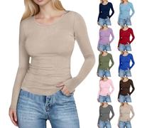 Hauts à Manches Longues Femmes Pull Côtelé Décontracté Basic Tops Couleur Unie Coupe Ajustée Vêtements à La Mode Ample Doux et Confortables Tunique Pullover pour Tenues Quotidiennes