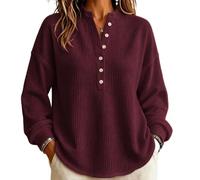 Hauts à manches longues pour femme - Pull tendance à col en V gaufré | T-shirt respirant et confortable, couleur unie, décontracté, confortable, polyvalent, vacances, voyage, escapade en ville