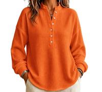 Hauts à manches longues pour femme - Pull tendance à col en V gaufré | T-shirt respirant et confortable, couleur unie, décontracté, confortable, polyvalent, vacances, voyage, escapade en ville