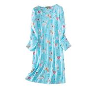 Hauts à manches longues pour femmes, chemise de nuit à manches longues, chemise de nuit décontractée imprimée, chemise de nuit chat pour, bleu, XL