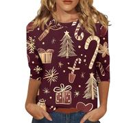 Hauts à manches longues pour femmes, chemises de Noël décontractées à paillettes, imprimé arbre de Noël, hauts à manches 3/4, pull, chemisier, t-shirt imprimé lettres, t-shirt pour femme, T-shirts de