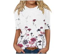 Hauts à manches mi-longues pour femmes T-shirt imprimé floral décontracté coupe ajustée col rond couches de base chemises été automne t-shirt petite dames pull chemisiers soldes articles aujourd'hui