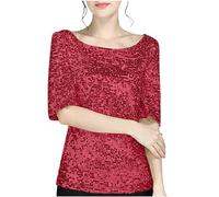 Hauts à Paillettes pour Femme - Doré - Paillettes - Chemisier à Manches 3/4 - Grandes Tailles - Haut à Paillettes - Tunique - Brillante Sequins Tee Shirt - Tenue de Fete Femme Chic - Soirée - Mariage