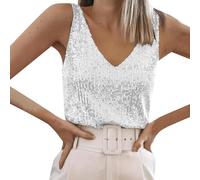 Hauts à paillettes pour femmes - Tops brillants pour le réveillon du Nouvel An - Tanktops pailletés - Haut uni en paillettes - Camisole - Top à paillettes - Chemise de fête - Top festif - Col en V