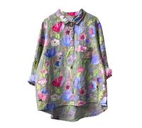 Hauts à Revers Femmes Grande Taille Chemisiers et Blouses Femme Chic Imprimé Floral Sweatshirt Manches Longues Pulls Oversize avec Boutonné Surdimensionné Tenues d'automne Vêtements avec Poches