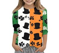 Hauts Adolescents Filles Jour de la Saint-Patrick T-shirt à manches 3/4 T-shirt à manches longues avec imprimé Col rond Haut confortable pour filles Mode décontractée Vêtements de tous les jours