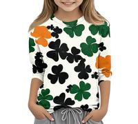 Hauts Adolescents Filles Jour de la Saint-Patrick T-shirt à manches 3/4 T-shirt à manches longues avec imprimé Col rond Haut confortable pour filles Mode décontractée Vêtements de tous les jours