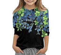 Hauts Adolescents Filles Jour de la Saint-Patrick T-shirt à manches longues pour filles avec motif brodé floral en coton mélangé Col rond Haut confortable pour les loisirs, 01-bleu roi, 120