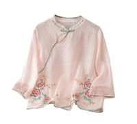 Hauts Brodé Femme Chic et Élégant Chemises à Manches 3/4 Brodée Fleurs Haut Ample et Tendance pour Femmes Sweatshirts Décontracté Manches Longues Casual Pullover pour Tenues Quotidiennes