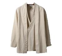 Hauts Cardigan Hanfu en Lin de Style Chinois pour Hommes Chemises Kung Fu Vestes Kimono Japonaises Manteaux Robes Vêtements Orientaux, lin, XL