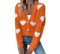 Hauts confortables pour la Saint-Valentin pour femmes, manches longues, imprimé sur le devant, col en V, cardigan en tricot pour cadeaux 2026, RD2., M