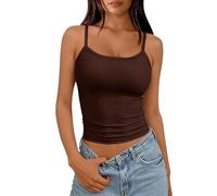 Hauts Côtelés Pendre Cou à Spaghetti Top Femme Chic et Élégant Hauts sans Manches Dos Nu Sexy Tunique Moulante Vêtements Confortable et Doux de Plage et de Vacances au Quotidien