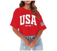Hauts courts décontractés pour femmes graphique 2025 coupe ample t-shirts courts mignons à manches courtes demi-chemises tendance mignons t-shirts tendance t-shirts de sortie T-shirt d'été, Rouge, S