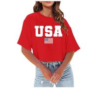 Hauts courts d'été décontractés pour femmes 2025 Gym T-shirts amples mignons à manches courtes coupe ample tendance graphique été tendance demi-chemises de sortie T-shirts pour femmes, Rouge, L