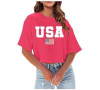 Hauts courts d'été décontractés pour femmes 2025 Gym T-shirts amples mignons à manches courtes coupe ample tendance graphique été tendance demi-chemises de sortie T-shirts pour femmes, rose vif, L