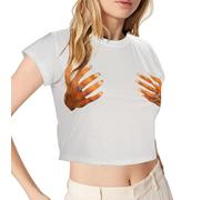 Hauts courts pour femmes, t-shirts courts drôles à coupe ajustée pour femmes, hauts d'été, haut court blanc à col rond pour filles, t-shirts amusants pour femmes pour sorties décontractées (M, White)