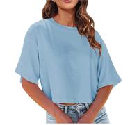 Hauts courts tendance à épaules tombantes pour femmes 2025 à manches courtes pour le sport, les sorties, t-shirts courts d'été à col rond, demi-chemises amples, mignons, tendance, t-shirts