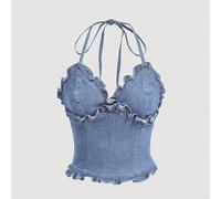 Hauts de festival de musique Easter Tops mignons Hauts d'été Chemises d'été Hauts de concert country Top en denim extensible pour femmes avec col ras-du-cou L,M,S,XL,XS,XXL,XXS,XXXL,XXXXLUnicoloreJean