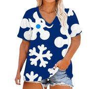 Hauts de Noël à manches courtes pour femme - Style de Noël - Imprimé décontracté à manches courtes - Tuniques pour la vie quotidienne - Cadeaux de Noël, bleu, 3XL