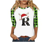 Hauts de Noël à manches longues pour femme, chemisier automne/hiver, manches sept quarts de Noël, lettres imprimées, t-shirt tunique à manches longues pour festival, cadeaux de Noël quotidiens, rose