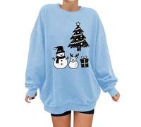 Hauts de Noël laids imprimés pour femmes - Chandails de Noël - T-shirts pour femmes - Hauts pour sœurs - Sweat graphique de sorcière pour la vie quotidienne - Cadeaux de Noël, bleu clair, M