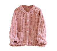 Hauts de Pyjama Femme Cardigan d'hiver Femmes Manches Longues Veste épaisse et Chaude Femme Grande Taille Vêtements D'Intérieur Manteaux avec Boutonné Tops Tunique Casual Loose Ample Mode