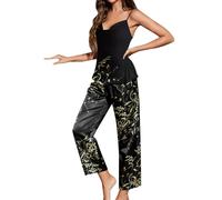 Hauts De Pyjama Femme Ensemble De Pyjama Femme Petite Cerise Imprimé Pyjamas Ensemble Printemps Et Été Bretelles Pantalon Deux Pièces Été Robe Chemise Hiver Soie Black XL