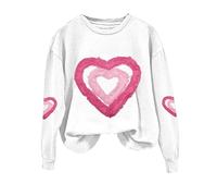 Hauts de Saint-Valentin confortables pour femmes printemps automne nouveaux loisirs mode amour imprimé haut tenues pour 2026, blanc, XL
