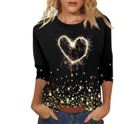 Hauts de Saint-Valentin pour femme - T-shirt imprimé cœur d'amour - Tunique à manches 3/4 - Chemisier d'été décontracté - Col rond - T-shirt décontracté - Vêtements basiques Y2K - Hauts pour femme,