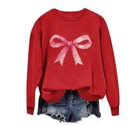 Hauts de Saint-Valentin pour femmes 2026 Chemisier à nœud Sweat-shirt pour la Saint-Valentin Haut à manches longues Col rond Pull Tops Joli imprimé amour Sweats Chemisier pour la vie quotidienne