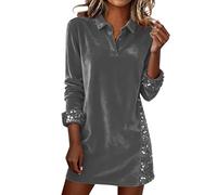 Hauts de sortie pour femme - Haut à paillettes - Tunique longue en velours - Robe pull à manches longues - Col en V - Chemises à paillettes pour Noël, fête, soirée, club, a gris, XXL