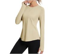 Hauts de Sport Femmes Manche Longue Tee Shirt de Yoga Femme Respirante Running Léger T-Shirts de Course Femme Protection Solaire Jogging Hauts de Fitness Tops avec Trous pour Les Pouces