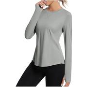 Hauts de Sport Femmes Manche Longue Tee Shirt de Yoga Femme Respirante Running Léger T-Shirts de Course Femme Protection Solaire Jogging Hauts de Fitness Tops avec Trous pour Les Pouces