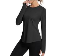 Hauts de Sport Femmes Manche Longue Tee Shirt de Yoga Femme Respirante Running Léger T-Shirts de Course Femme Protection Solaire Jogging Hauts de Fitness Tops avec Trous pour Les Pouces