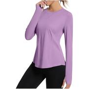 Hauts de Sport Femmes Manche Longue Tee Shirt de Yoga Femme Respirante Running Léger T-Shirts de Course Femme Protection Solaire Jogging Hauts de Fitness Tops avec Trous pour Les Pouces