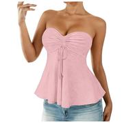 Hauts De Tube Femme Basique Tops Courts sans Bretelles Sortir Crop Débardeur col Cordon sans Manches Couleur Unie Bustier Tops Sexy Été Tunique Manches Vest T Shirt Ample Chemise Bretelle Blouse