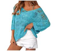 Hauts décontractés à épaules dénudées pour Femmes, Manches 3/4, Pulls en ajourés, légers, surdimensionnés, Hauts en Tricot sans Capuche