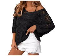 Hauts décontractés à épaules dénudées pour Femmes, Manches 3/4, Pulls en ajourés, légers, surdimensionnés, Hauts en Tricot sans Capuche