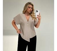 Hauts décontractés d'été pour femmes de grande taille, style bureau, sortie, travail, église, style "Old Money". Blouse à col V, manches chauve-souris, ample, unie, décontractée, pour l'été européen. 