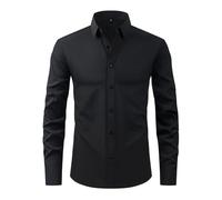 Hauts décontractés et intelligents pour homme - T-shirt à manches longues - Col rabattu - Bouton - Coupe régulière - Couleur unie classique, 1 A et noir, S