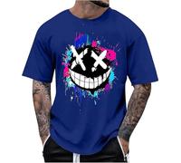 Hauts décontractés pour hommes à col rond 2026 - Coupe ample - T-shirt graphique mignon pour sortir athlétique Y2K - T-shirts tendance pour l'été, bleu, L