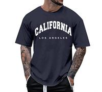 Hauts d'été 2025 California Los Angeles pour hommes, T-shirts à coupe ample, tendance, col rond, style décontracté, pour sortir, lettre, élégant, t-shirt à manches courtes, t-shirt graphique, bleu