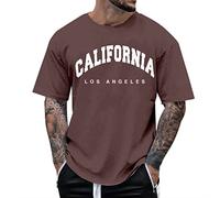 Hauts d'été 2025 California Los Angeles pour hommes, T-shirts à coupe ample, tendance, col rond, style décontracté, pour sortir, lettre, élégant, t-shirt à manches courtes, t-shirt graphique, marron